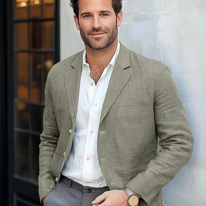 Men's Blazer Jacket Linen Tuxedo Single - Breasted Summer Casual Groomsmen For Wedding Pocket Clothes - View 10 | SAMAG