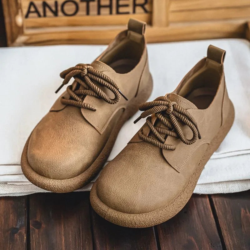 Men's Shoes 2025 Autumn New Retro Lace Up Leather Shoes British Style Low Cut Soft Sole Breathable Casual Leather Shoes
