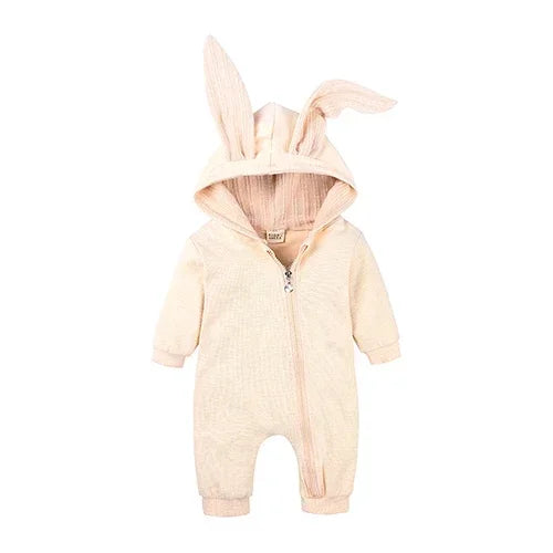 0-18M Newborn Baby Boys Girls Rompers Cotton Cartoon Bunny 3D Rabbit Ear Hoodie Overall Toddler Jumpsuit Infant Carnival Costume