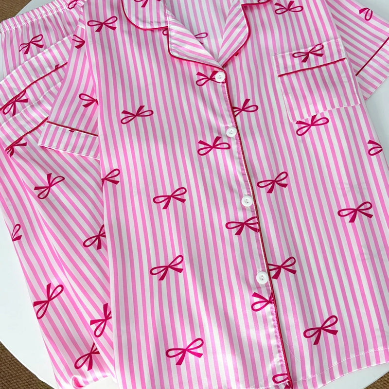 Summer Silk Satin Women Pajamas Set Button Down Top & Pants 2 Pieces Sleepwear Notched Collar Nightwear Loungewear for Women