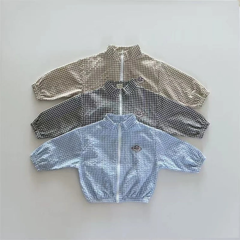 TZ2624 Summer Plaid Stand Collar Jacket And Shorts Set - View 2 | SAMAG
