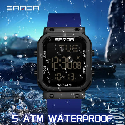 SANDA New Classic Digital Sports Watch Men's Square Dial Military LED Display Multi Functional Chronograph Waterproof | SAMAG