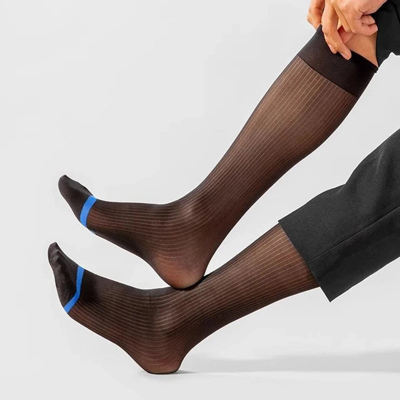 7 Pairs Man Short Silk Socks Business Thin Nylon Striped | SAMAG