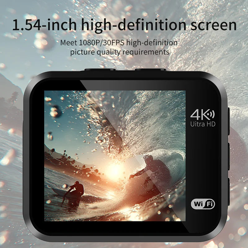 Mini Action Camera 4K Ultra HD 16MP Long Recording Time WiFi 1.54 inch IPS Display 145° Wide Angle IP67 Waterproof Sports DV Cam