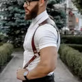Mens Leather Chest Chain Suspender Harness Belt, Sexy Bondage Straps Crop Top, Punk Gay Club Costume (Straps-Brown)