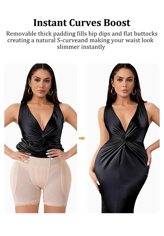 Body Shaper Women Shapewear Panties Removable Hip Pads Breathable Mesh Lace Hem Butt Lifting Underwear Daily Office Wear