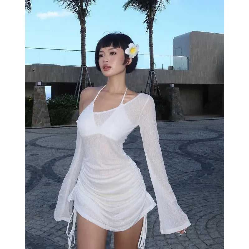 Women One Shoulder Long Sleeve Drawstring Ruched Bodycon | SAMAG