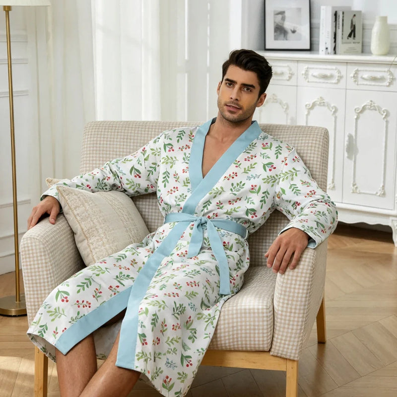 Men's lightweight quick-drying pajama bathrobe - 3D digital printing, non-fading design, stand-up collar and adjustable waistban