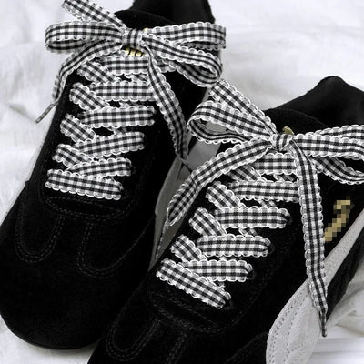 Gingham Ribbon Shoelaces Wave Edge Plaid Flat Shoe Laces | SAMAG