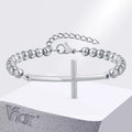 Vnox Simple Big Cross Bracelets with Glossy Stainless Steel Beads Adjustable Beaded Chain Men Religious Faith Jewlery | SAMAG