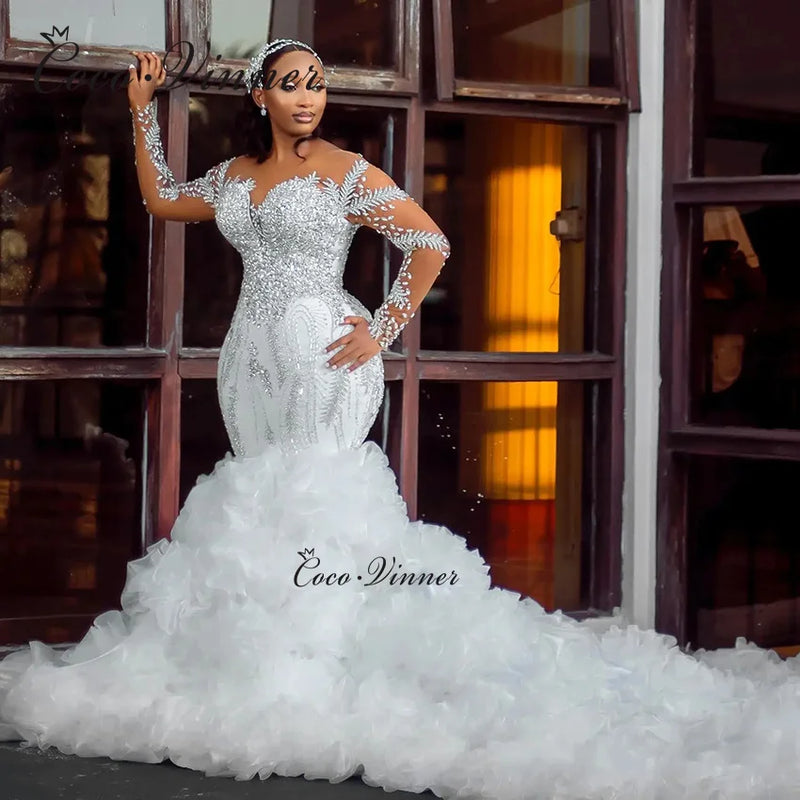 Customized African Ruffles Mermaid Wedding Dress Style - View 3 | SAMAG