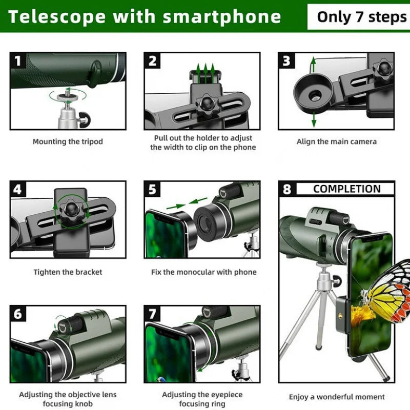 Professional 80x100 HD Monocular Telescope w/ Phone Adapter & Tripod, BAK4 Prism for Bird Watching, Hunting, Night Vision