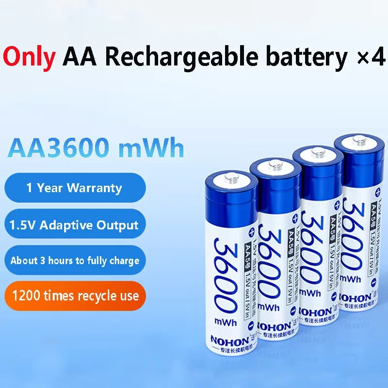 NEW Nohon Rechargeable Battery 1.5V AA 3600mWh AAA 1300mWh Original Li Batteries With Charger for Clock Video Radio Game Camera