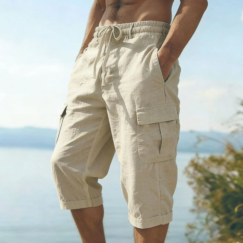 Men Summer Cotton Linen Shorts Retro Multi Pocket Loose | SAMAG