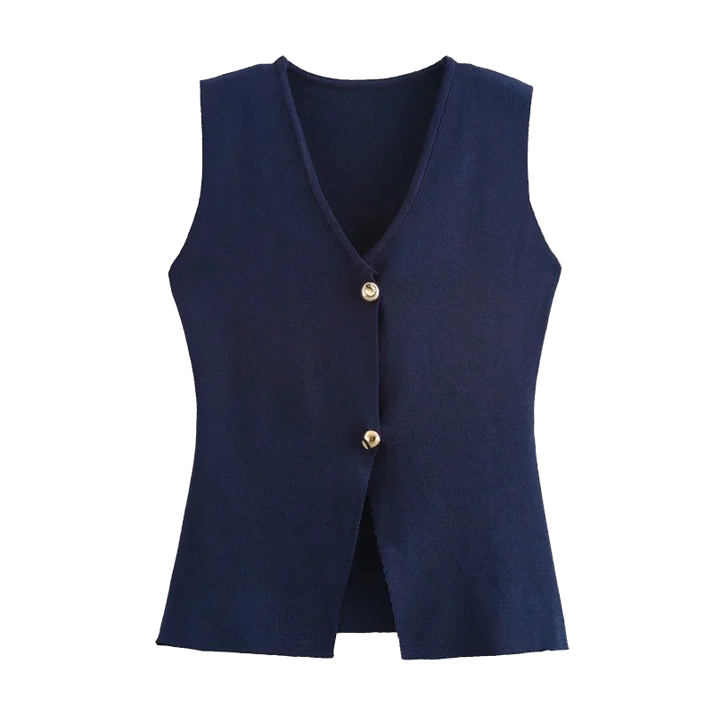 Knit Sleeveless Vest Woman Button New Spring Cropped - View 9 | SAMAG