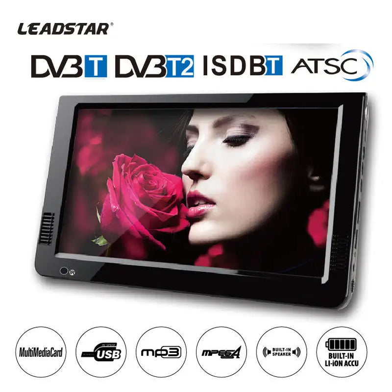 10" Portable LED TV 1920x1080 FHD Digital Television Supports DVB-T2 ATSC ISDB-T with Battery for Car Caravan Camping Outdoor