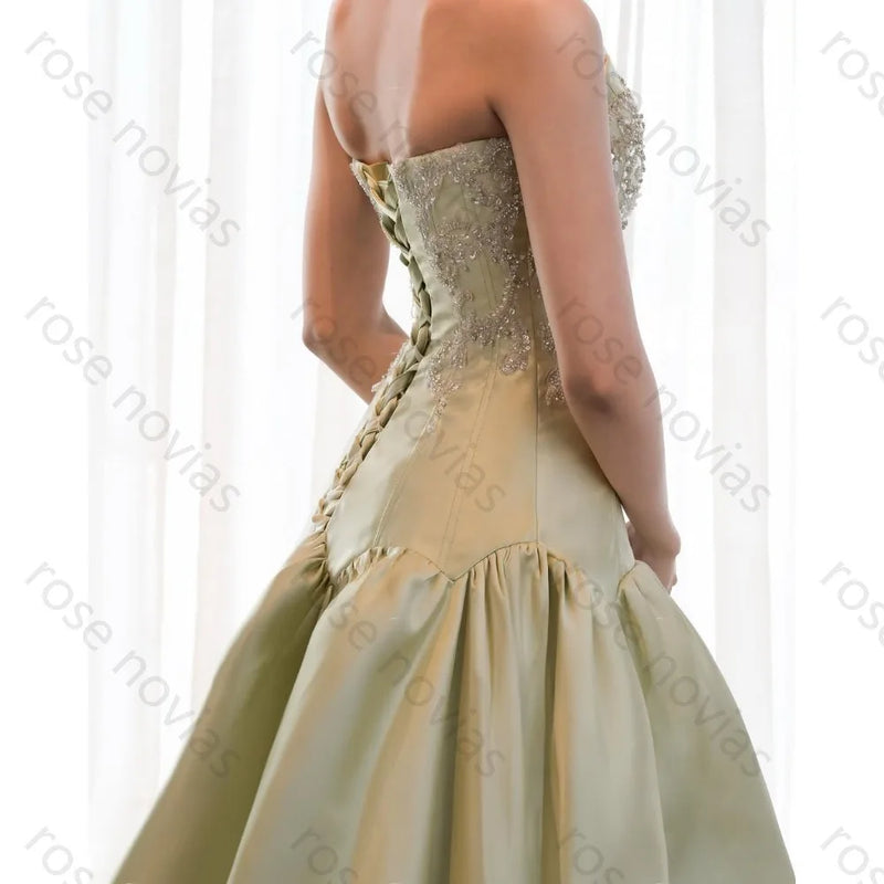 Customized Sage Green Formal Dress Strapless Beaded | SAMAG