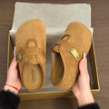 Women Lady Suede Flat Clogs Mules Slides with Gold Buckle Closed Toe Slip on Shoes Casual Fashion Footwear Slippers Shoes Woman