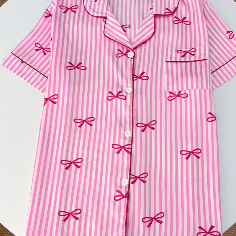 Summer Silk Satin Women Pajamas Set Button Down Top & Pants 2 Pieces Sleepwear Notched Collar Nightwear Loungewear for Women