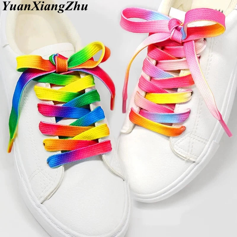1Pair Colorful Shoelaces Rainbow Gradient Print Flat Shoe laces Chromatic Colour Sneakers Shoelace 80/100/120/150CM