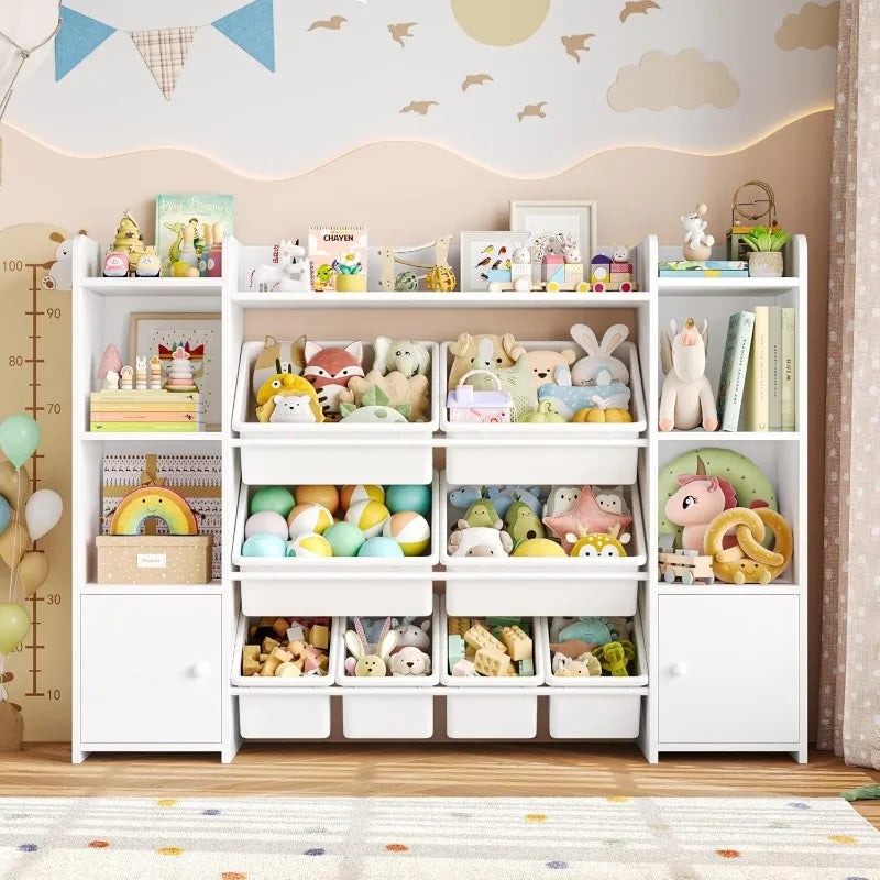 55''Large Toy Storage Organizer with 8 Toy Bins, Toy Organizers and Storage with Shelf and 6 Storage Cubbies, Bookshelf
