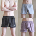 3PCS 100% Cotton Striped Pajama Pants Men's Summer Panties Breathable Big U-crotch Boxers Plus Size Loose High Elastic Underwear