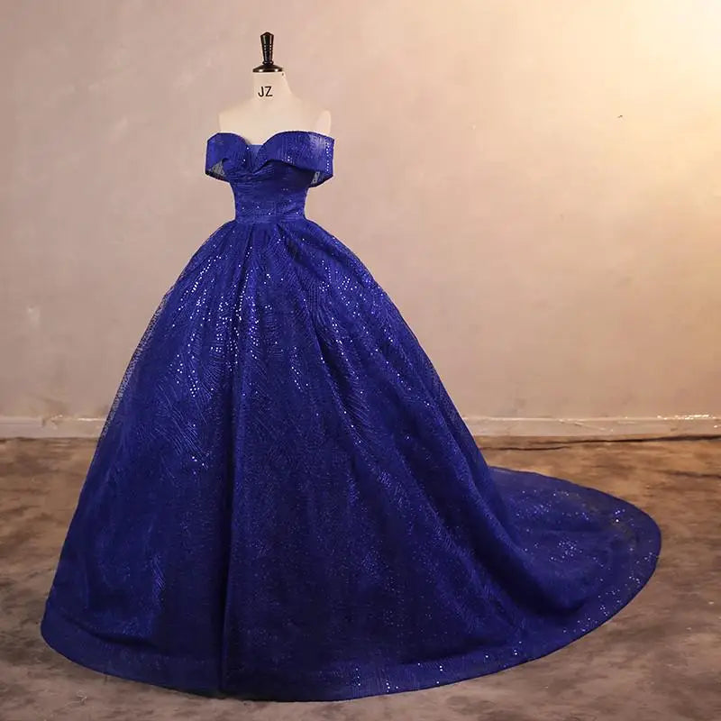 Wedding Dress Shiny Classic Boat Neck Bridal Party Gown - View 14 | SAMAG