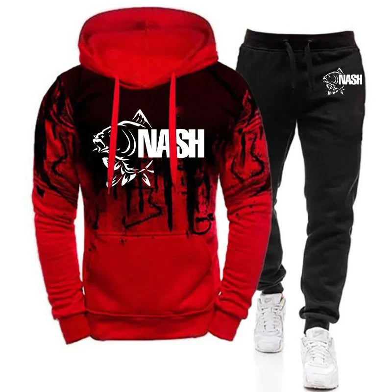 Funny Fishinger Carp Fish Fisherman Print Spring Autumn Men's New Harajuku Gradient Color Hooded + Pants Two - View 6 | SAMAG