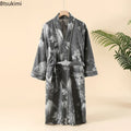 2026Couple's Printed Cotton Loose Fitting Bathrobe Japanese Style Tie Up Kimono Bathrobe Sweat Steaming Cotton Pajamas Robes Men