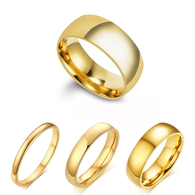 Stylish simple smooth stainless steel plated 18K ring Classic gold couple ring wedding engagement jewelry gift