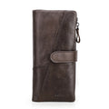 CONTACT'S Genuine Crazy Horse Cowhide Leather Men Wallets  Fashion Purse With Card Holder Vintage Long Wallet Clutch Wrist Bag