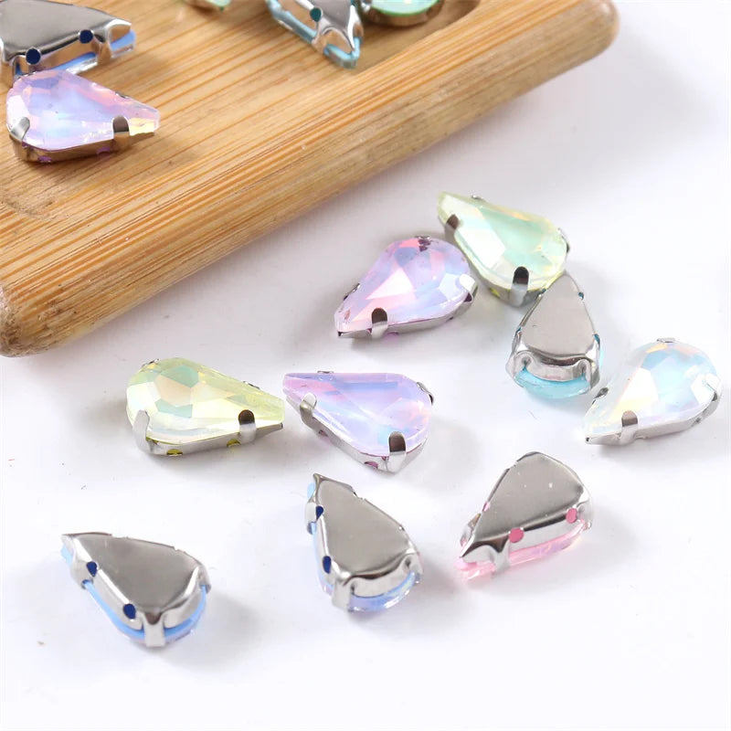 8x13mm Teardrop Crystal Sew On Rhinestone With Silver - View 2 | SAMAG