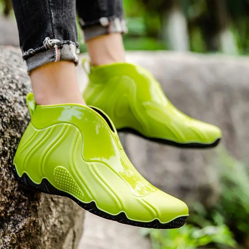 Wear to Work Slip-on Men's Rain Boots Teenagers Cheap Pvc Waterproof Comfortable Resistant Outdoor Plastic Male Shoes Booties