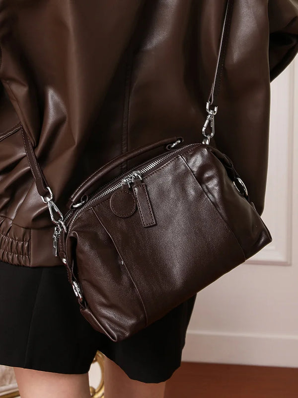 Women's Handbag 2026 New Top Grain Leather Boston Bag Unique Shoulder Crossbody Bag Vintage Commuting Versatile Handheld Tote