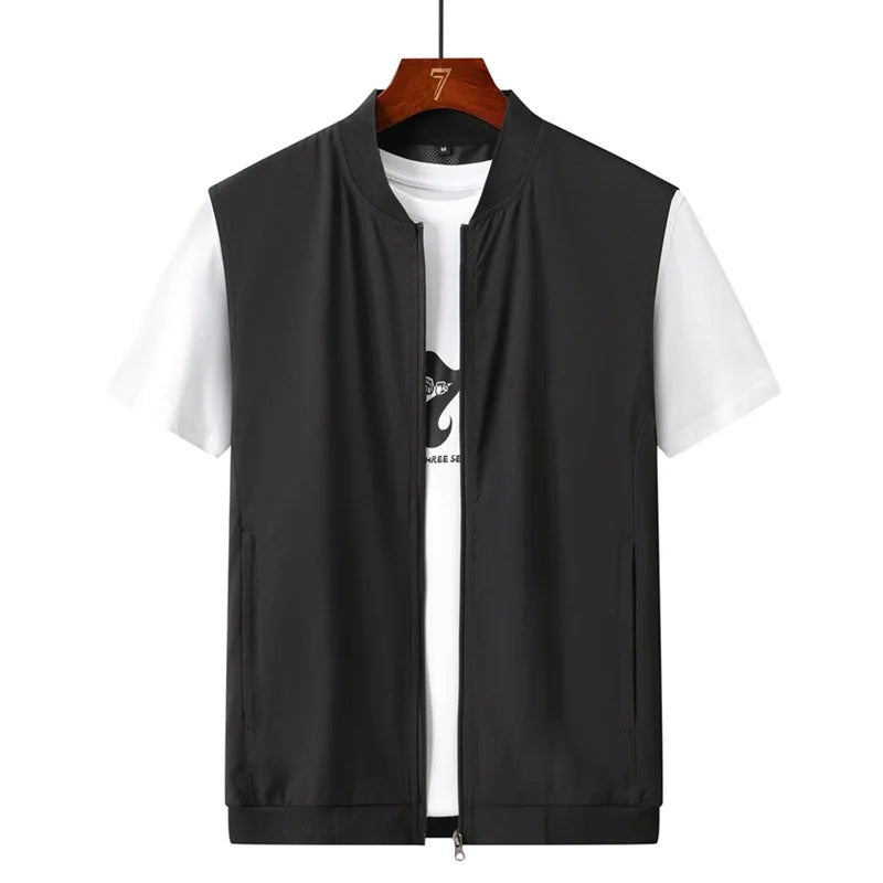 Summer New Men's Lightweight Thin Vests Trend Baseball Collar Zipper Sleeveless Casual Vest Coats Simple All-match Men Vests 6XL