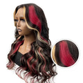 Red Black With Blonde Highlight 13X6 Lace Front Wig Body Wave Synthetic Glueless pre plucked With Baby Hair Lace Frontal Hair