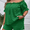 Plus Size Summer Women's Elegant Off Shoulder Shirt Short Pants 2 Piece Set Casual Vacation Solid Clothing Female
