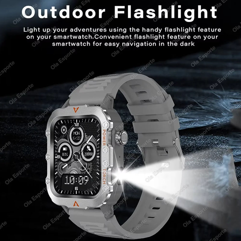 2026 New Men Smart Watch HD Bluetooth Call Sleep Heart Rate Health Monitoring Outdoor LED Flashlight Waterproof Sports Smartwatc