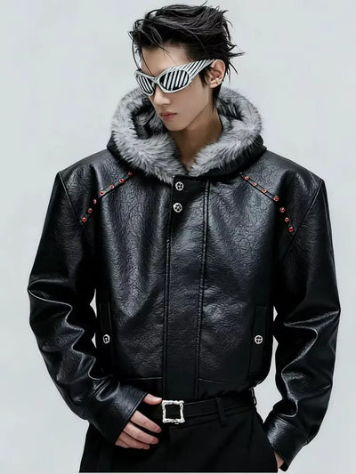 American Style Men's Padded Jackets PU Leather Faux Fur | SAMAG