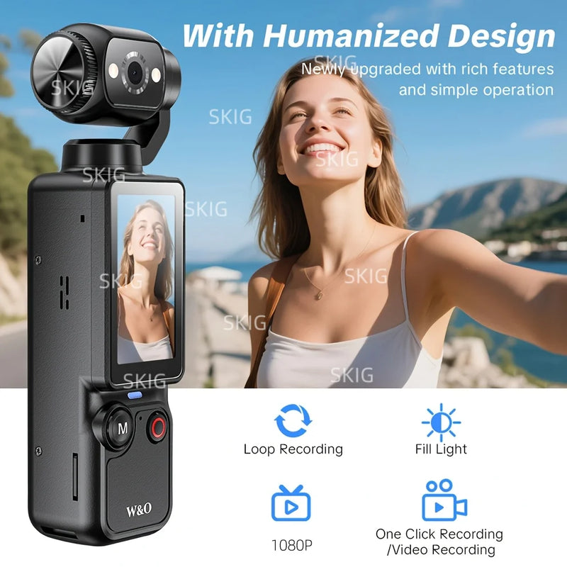SKIG 1080P Sports Action Camera, Equipped With a 1.9-inch CMOS Sensor, Supports USB Charging, 180° Rotating Motion Camera