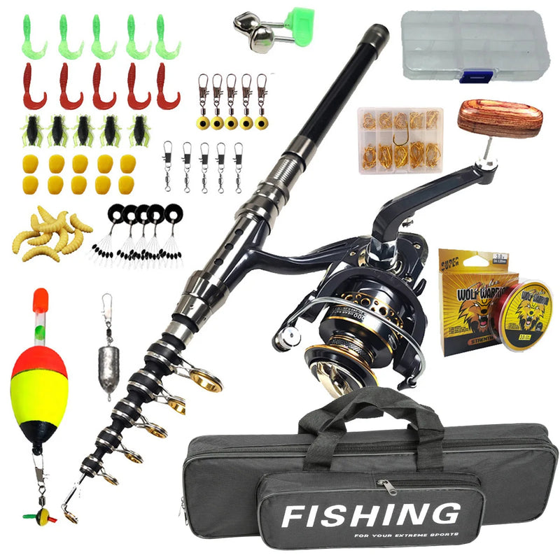 Telescopic Fishing Rod Reel Combo Full Set Portable Long Cast Realistic Soft Baits Minnow Lures Hooks Line For Freshwater Saltwa