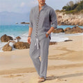 Men's Retro Cotton And Linen Set, Spring And Autumn Fashion Stand - up Collar Pocket Long Pants - sleeved - View 5 | SAMAG