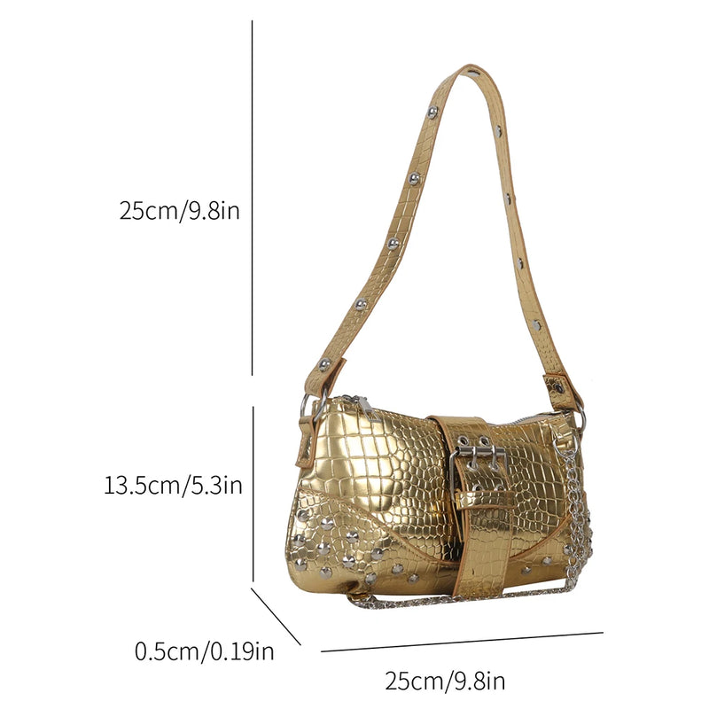 Y2K Vintage Gothic Cool Shoulder Underarm Tote Bag Ladies Sling Bags Leather Rock Girls Zip Purses Casual Bagutte Women Handbags