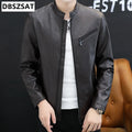 New Winter Faux Fur Collar Windproof Warm Coat Luxury Clothing Brand Chaqueta Cuero Hombre Vintage Brown Leather Jacket Men's