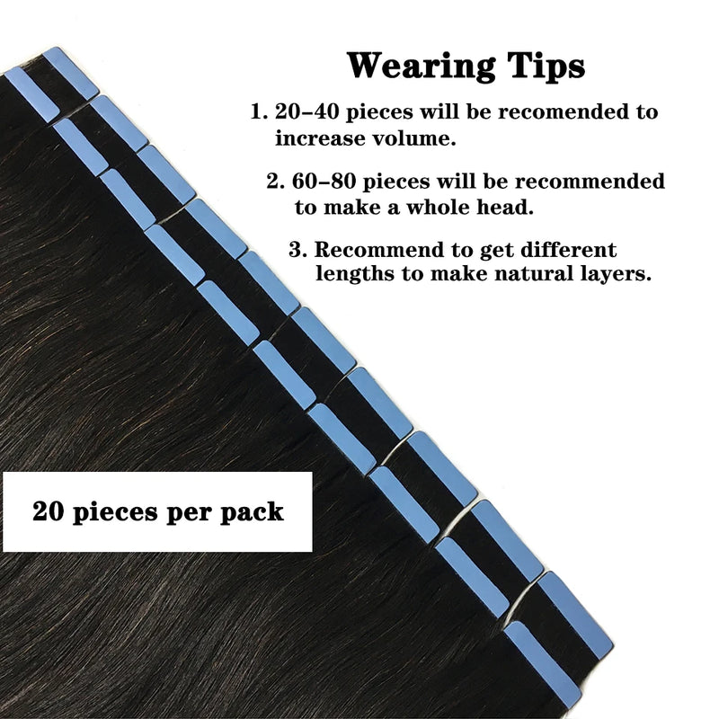 Tape In 100% Real Remy Human Hair Brazilian Human Hair Straight Extensions Skin Weft Adhesive Glue On Salon Quality for Woman