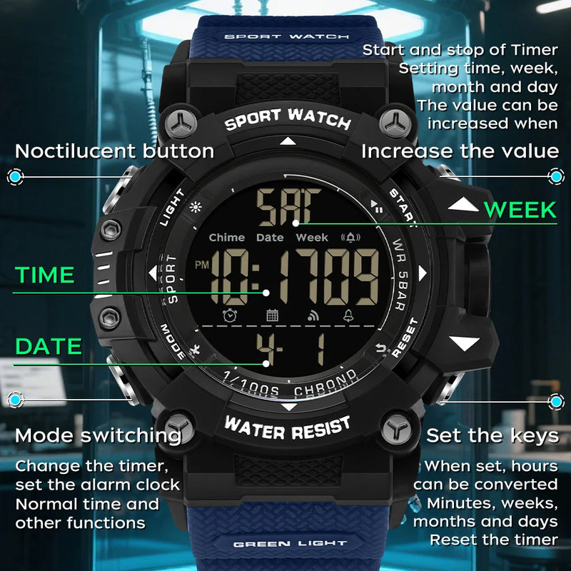 SANDA Fashion New Men Watch LED Digital Waterproof Clock Military Sports Multifunction Chronograph - Visuel 3 | SAMAG