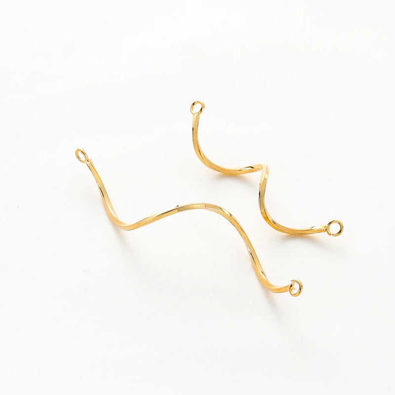 10Pcs 14K/18K Gold Color Plated Brass S-shaped Double Hanging Long Curved Band Charms Pendants for DIY Earring Accessories