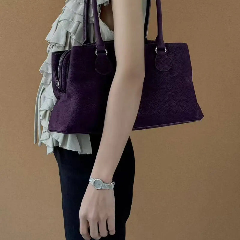 Women First Layer Cowhide Boston Bag Daily Commute Shoulder Bag For Work Casual Daily Outfit