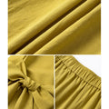 VIMLY Women's Yellow Two-piece Set 2026 Summer Round Neck Side Bow Tie Sleeveless Top Casual Fashion Wide Leg Long Pants A2370