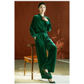 Silk Velvet Spring Autumn Ladies Set Long Sleeves and Trousers Two Pieces Elegant Temperament Light Luxury Outdoor Women's Wear